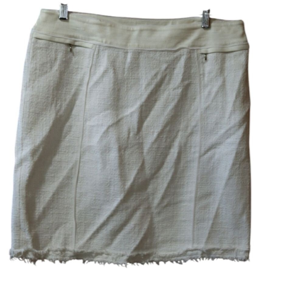 White House Black Market White Raw Hem Pencil Skirt Business Casual Y2K 14